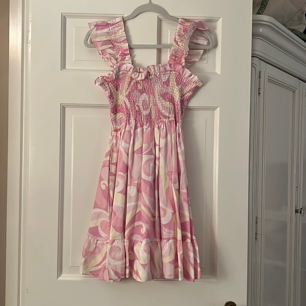 Hill House Home Elizabeth Linen Nap Dress in Candy Pink Kaleidoscope